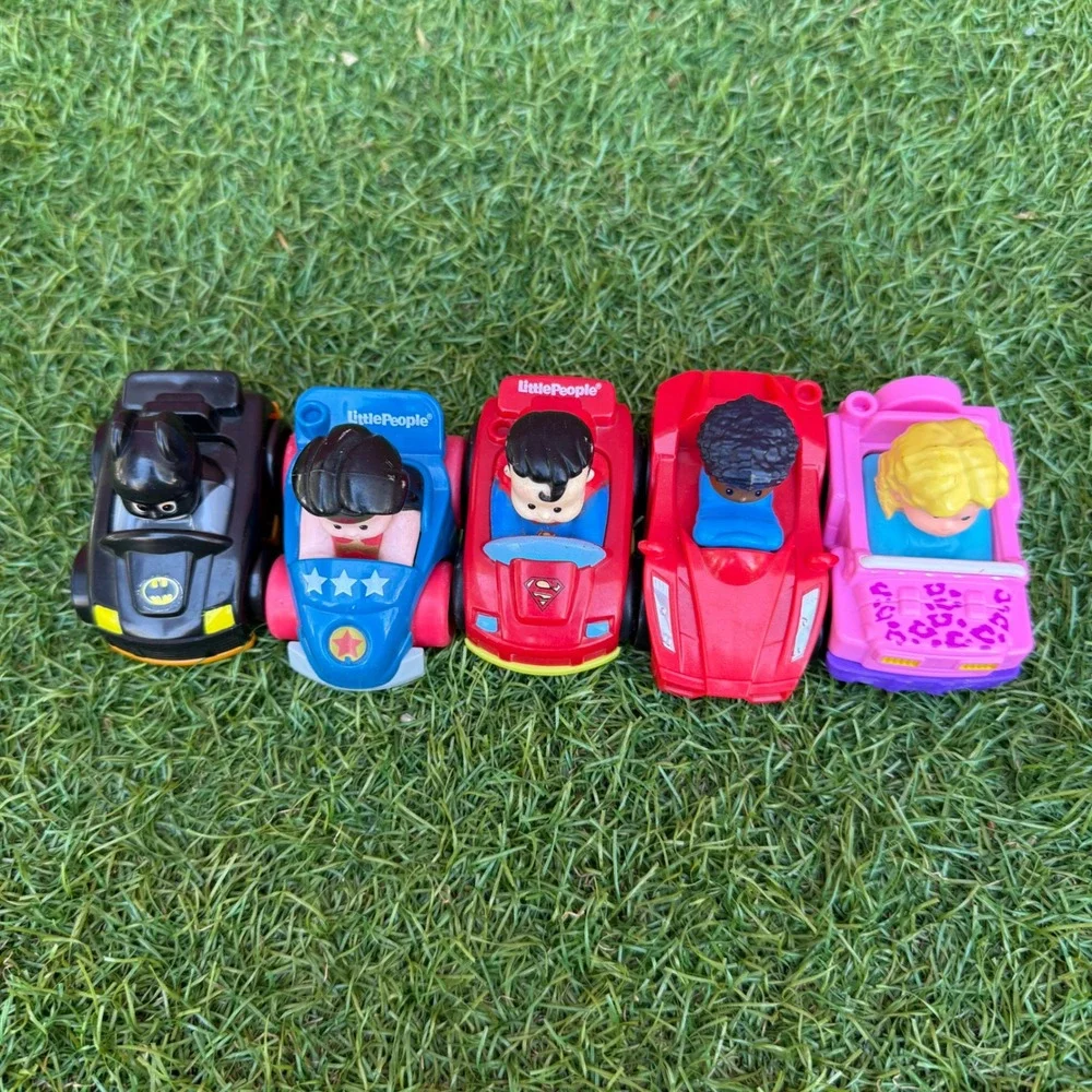 Vtg Fisher Price‎ Little People Wheelies DC Super Friends Batman Superman Wonder